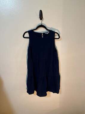 London Times Navy Blue Sleeveless Tiered Cotton Gauze Dress Size 10